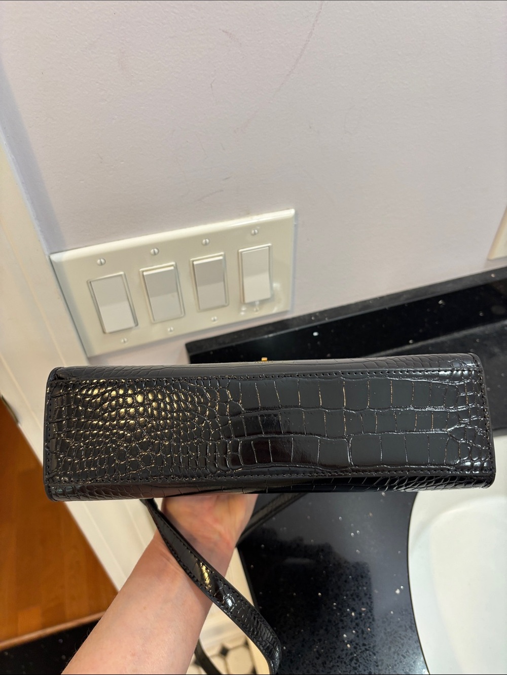 NWOT JW PEI Black Croc Top Handle Crossbody - Picture 7 of 11